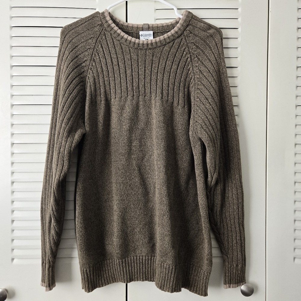 Columbia Men's Brown Ribbed Knit Long Sleeve Crew Neck Sweater Size M